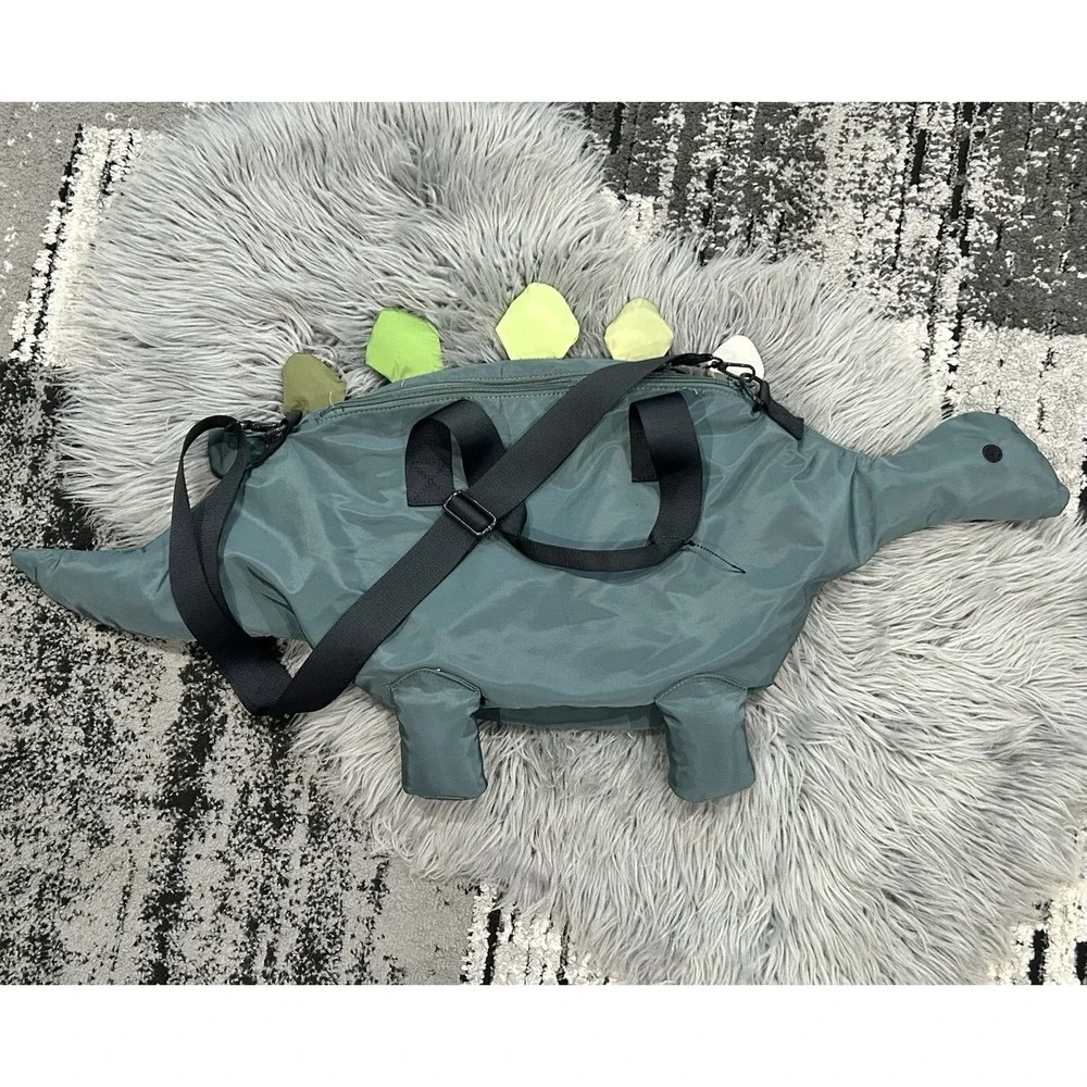 Cat & Jack Green Dinosaur Bag Duffle Tote Mid Size Polyester Zip Shoulder Strap